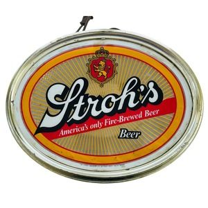 Vintage Stroh's Illuminated Oval Lighted Beer Bar Sign 15x12x4